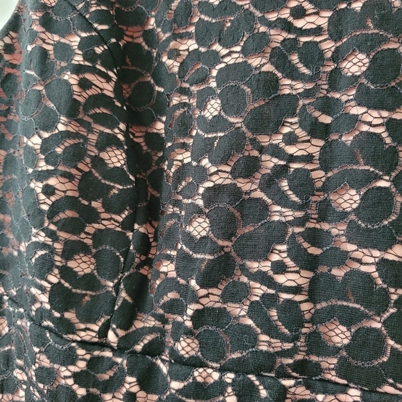 Pink Black Lace Overlay Mini Dress Fit & Flare Sz 16 - Picture 7 of 14